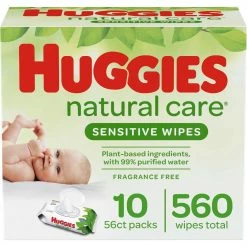 Brand new 🛒 Huggies Natural Care Fragrance Free Sensitive Baby Wipes 560 Ct. 🎉